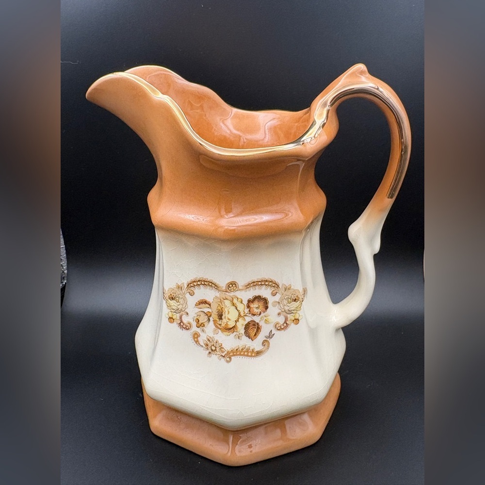Vintage Imperial Pottery W/ Floral Transferware & 22k Gold Trim Ceramic Pitcher - Picture 2 of 15